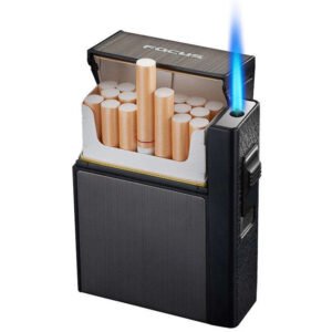 Portable Metal Cigarette Case with A Jet Lighter