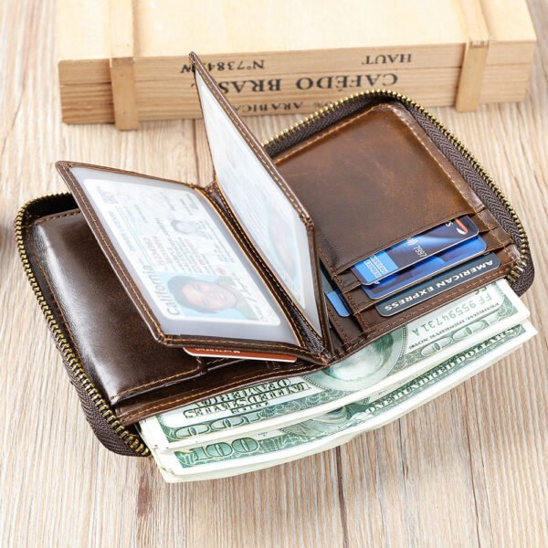01-03 Secure Cowhide Zip Wallet – RFID Protected